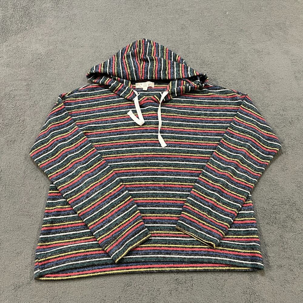 Pink Rose Multicolor Horizontal Stripe Hooded Pullover Sweater Women's Size XL